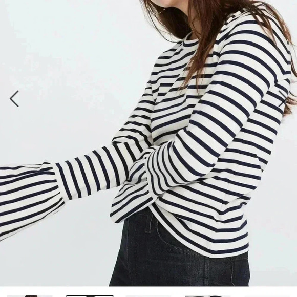 Madewell Stripe-Play Ruffle-Cuff Scoop Neck Long Sleeve Flare Bell Cuff Top XXS - Picture 2 of 8